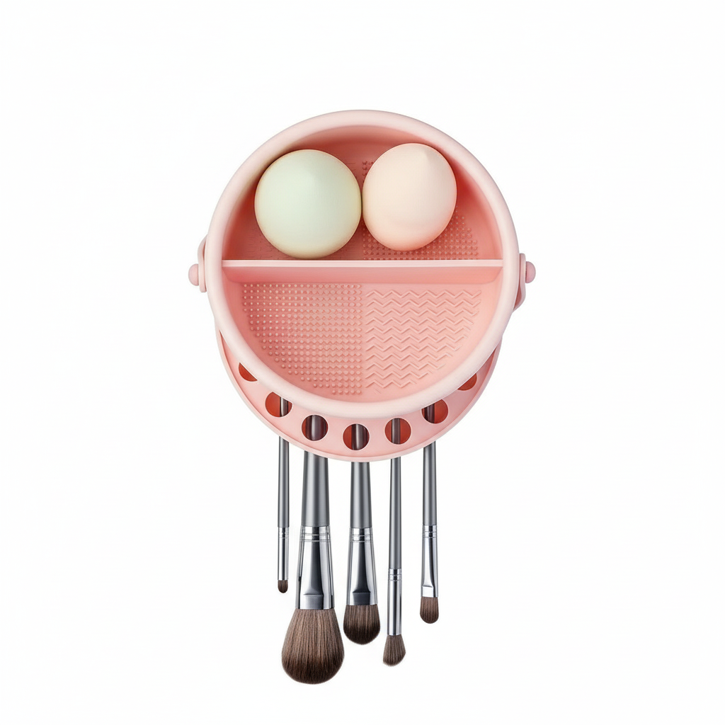 3-In-1 Silicone Makeup Brush Cleaner Mat & Drying Rack - Cosmetic Brush Cleaning & Air Dry Tool, Beauty Tool Organizer Kit