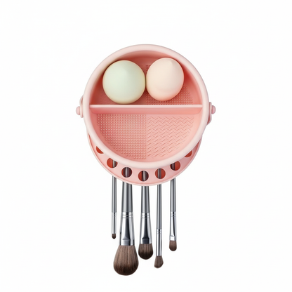 3-In-1 Silicone Makeup Brush Cleaner Mat & Drying Rack - Cosmetic Brush Cleaning & Air Dry Tool, Beauty Tool Organizer Kit