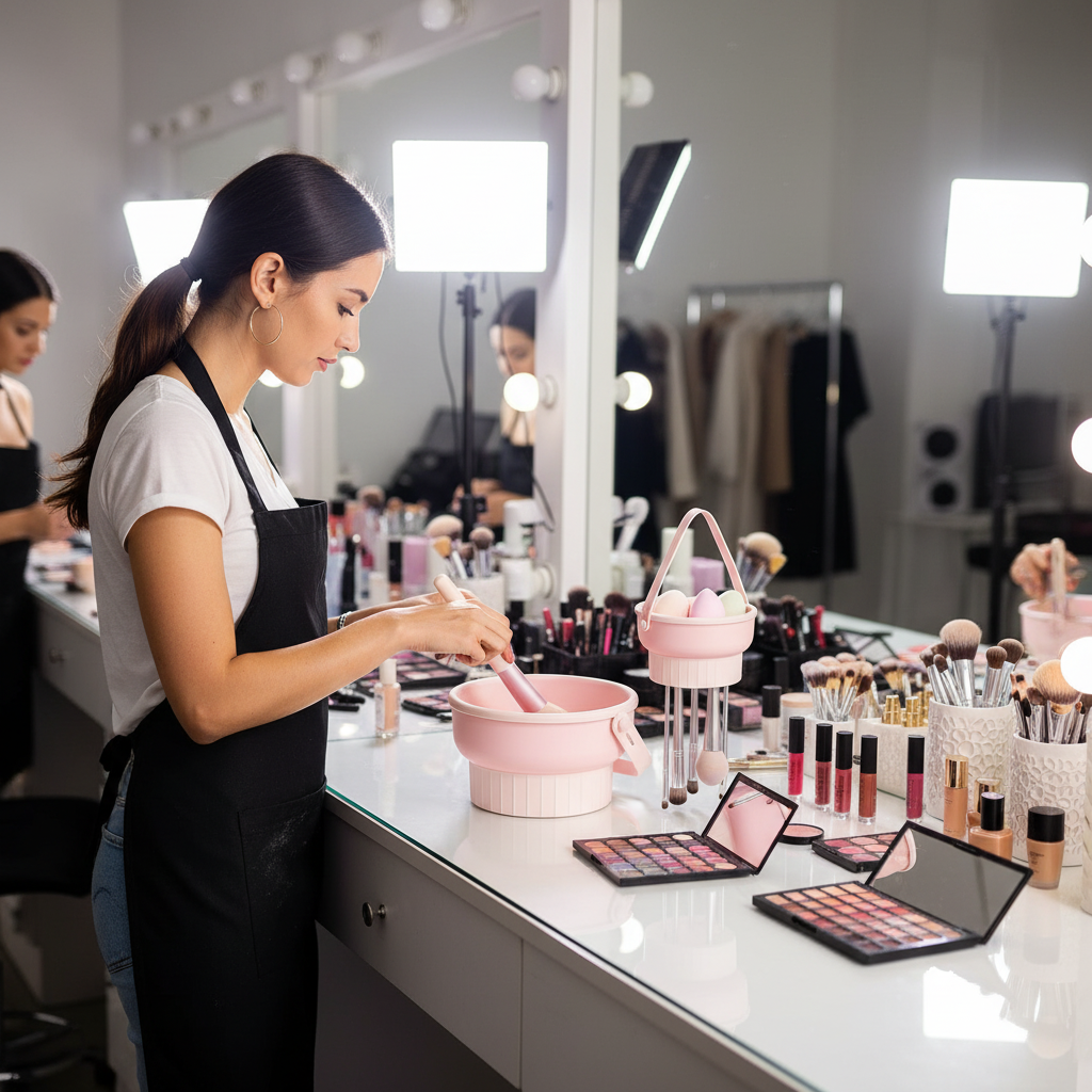 3-In-1 Silicone Makeup Brush Cleaner Mat & Drying Rack - Cosmetic Brush Cleaning & Air Dry Tool, Beauty Tool Organizer Kit